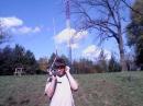 Ryan works ATV, Sat Comm tower in background