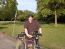 Dan (WD8AAU) standing with the bike.  Helment is on!