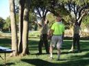 Pulling ropes and setting support poles.