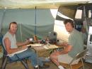 Myron, WV0H and Ken, WB9QDL operating QRP equipment powered by a 100 watt Ball Aerospace fuel cell. One small hydrogen cylinder supplied enough energy for operation throughout the two-day event. 