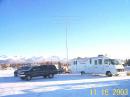 The KL7AA mobile communications center with a trailer mounted tri-bander on a 40 ft. crank-up mast.  The trailer also includes a 12kw diesel generator.