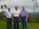 From the left - Bob My Dad , Keko TI2KD &amp; Robert W5AJ with the view to EU from the front yard of the station.