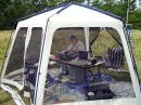 The "shack".  KC0DEM running the 10 mtr operation

