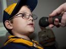 A cub Scout prepares to ask the first question for the ill-fated ARISS contact.