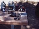 My station, just before sunset on Saturday - just the radio, tuner, batteries, and other stuff.