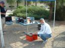 WA6BZ and WN6QJN hooking up the Field Day Power a small bank of old UPS 12 Volt batteries. 

