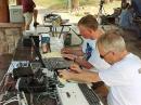 Don Hume, KRØE pounding out more CW contacts with John Reilly, WØJFR keeping the contest log.