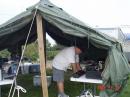 W4RM starting to set up the 2 Meter operating position.  All 4 operating positions are located in our Army surplus GP Small tent.