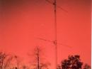 November 5, 2001 aurora lights up the sky behind my 3-stack of KLM 10M monobanders.