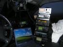 The view from the Operating Position (also the "resting" as well as the "eating" and later, the "sleeping" position) - yes, I know the old-schooler's grumble about having to get out and "armstrong" the antennas .... but those were the same folks that think I'm contesting from home - which is never true... I always contest "mobile" !