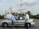 Wayne (right) arrives atop Camelback in his rental to meet me and observe activity in my rover van