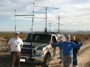 "Is this pack roving or what?" asks N6MU (in blue shirt) as KE6HPZ, N6DN and N6NB all gather around N6TEB's Ford Excursion in the Mojave Desert.  N6TEB is obscured by the windshield in this photo by K6VCR.  At the time, N6RMJ was also at the Mojave convergence but out of sight in the sagebrush about a mile away.