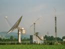 The impressive antennas at HB9Q club station: 50 foot dish for 432 and 1296 MHz plus 8 x 19 elements for 144 MHz