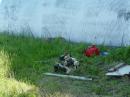 An alternator, from Joe KA9KBU, charges the battery for the 20M Station.
