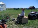Dick W9RVP supervises as the Long Wire is setup.  The 40M operating location (Green Van) is in the background.