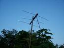 Two Meter Yagi with moon in the background during early Sunday morning.