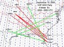 Map of 6 Meter Es QSOs and paths Sunday afternoon