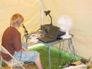 But it's not over yet! His son, Joshua, under the watchful eye of Terry (NV8E) takes over and keeps it going.
^
^
^


We used the following equipment this year:

Terry Scott (NV8E)	Yaesu FT-847 with a 75M dipole
Ray Scott (N4RAJ)	ICOM IC-7000 with a Screwdriver
Rick (KC8MVK)	Yaesu FT-897 with a dipole
Herman Tibbs (KC8VJD)	Ten Tec Jupiter with an 80M delta loop

We would like to thank Dave Hendricks (N8HSO) for coming out in the middle of the night and making a few contacts for us. We hope to have him on the crew next year.

In a nutshell, we thoroughly enjoyed this year's field day and look forward to next year's event.

Hope to see you all out here next year.

Best 73s !

Terry
NV8E

