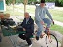 W8ILC Ron operating QRP CW for bonus points while KC7EHJ Stan is providing him the power with a generator driven by bicycle power.