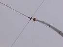Here's the all-band doublet we used on 80 and 40 meters looking straight up the center support!