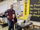 Teacher and proud dad, Troy J. Simpson W9KVR, with daughter Sophie at the mic operating W9GRS school station for the first time as a student at Glenn Raymond School, Watseka, IL.  A picture 9 years in the making!